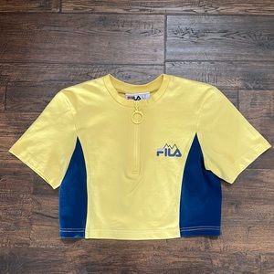 FILA lona Half-Zip Cropped Top Urban Outfitters short sleeves yellow blue cotton